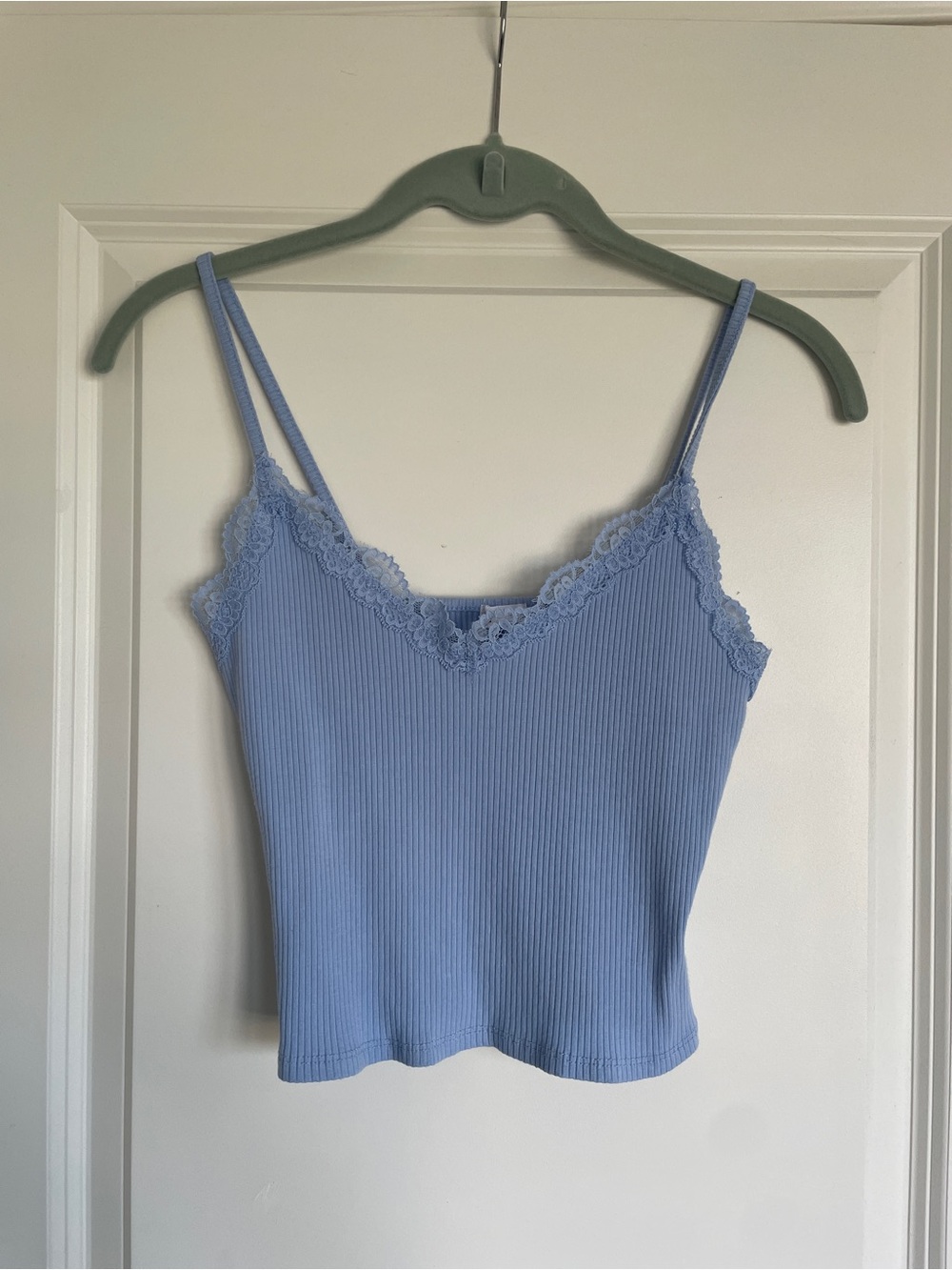 Garage Light Blue Ribbed Lace-Trim Camisole